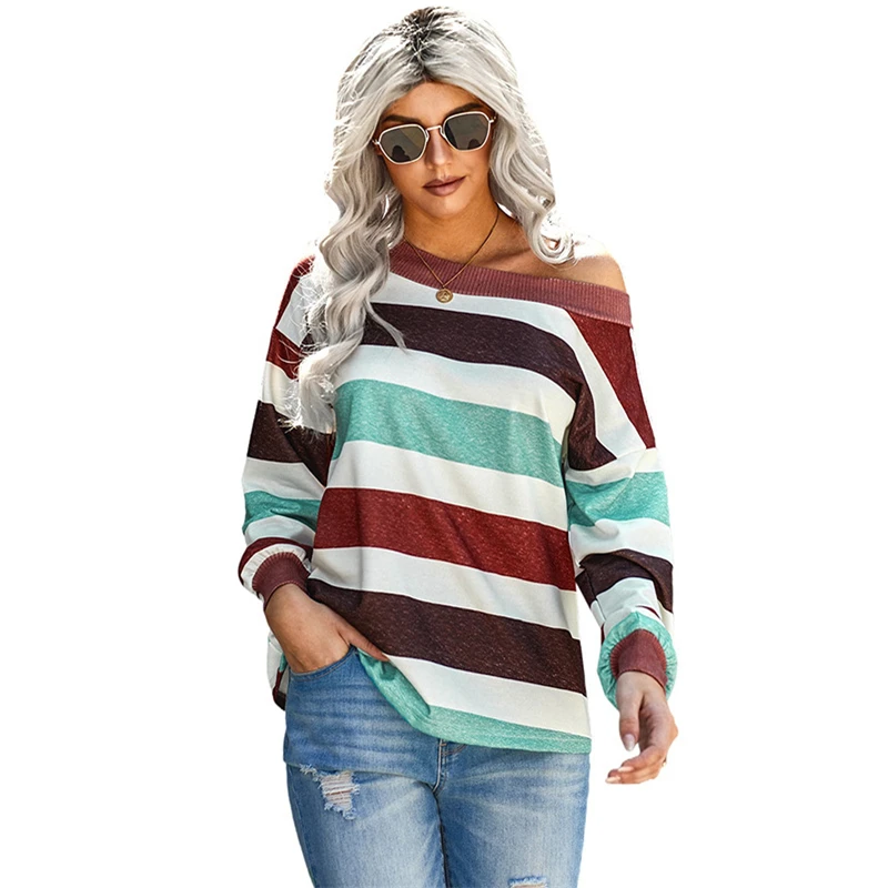 

2021 New Winter Striped Leisure Fashion Female Pullovers High Quality Ladies Sweatshirt Tops Loose Women Hoodies