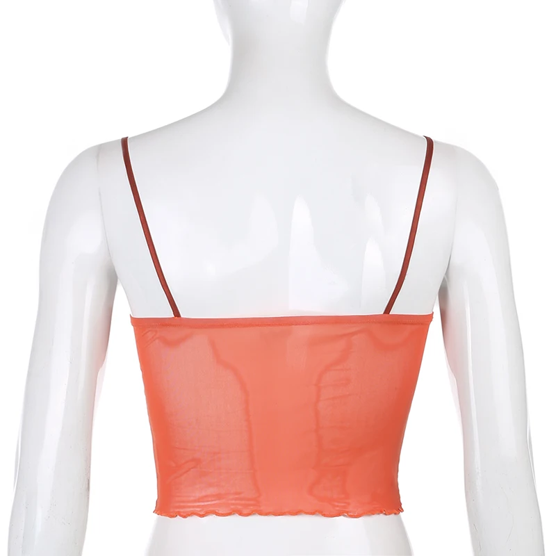 

Rapcopter Lace Patched Crop Top Y2K Frill Mesh See Through Tank Top Retro Cute Camis Orange Sleeveless Backless Clubwear Women