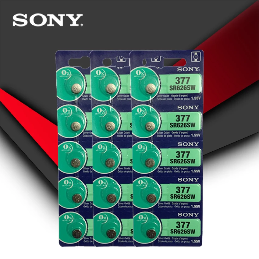 20 шт. Sony 100% оригинал 377 SR626SW SR626 AG4 1 55 в серебряный оксид часы батарея кнопочная