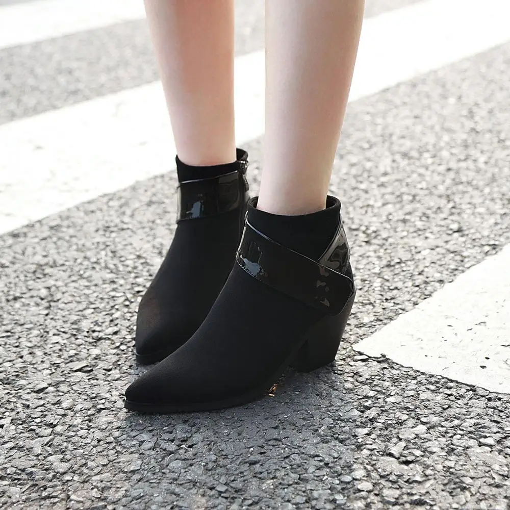 Ankle Boots for Women Autumn Winter Western Cowboy Slip on Wedge High Heel Brown Black Suede Shoes Botas 32-43 | Обувь