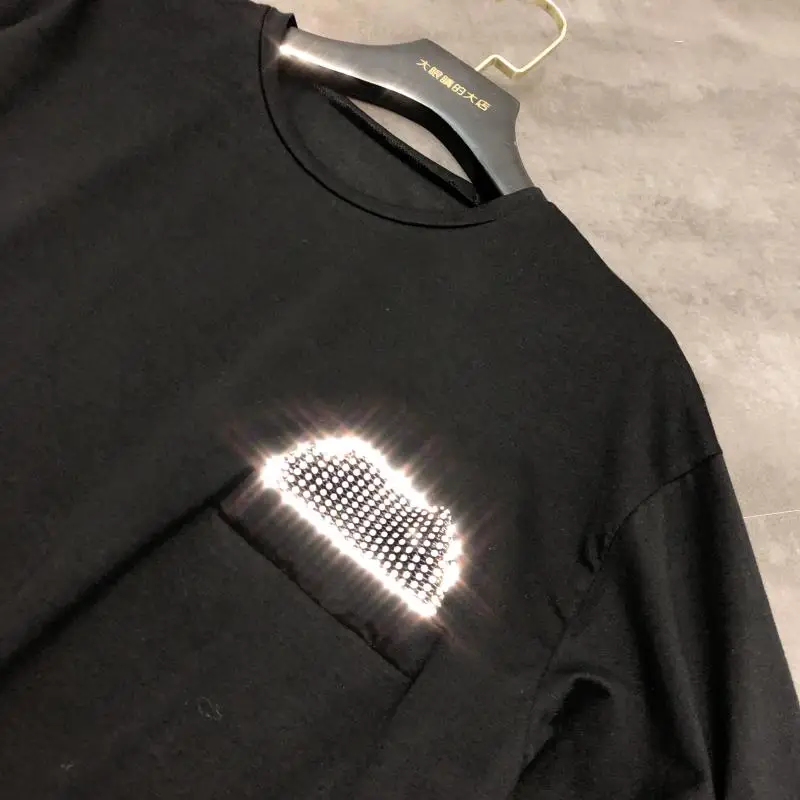 Новинка осени 2019 модная футболка Стразы с карманами и длинным рукавом имитация