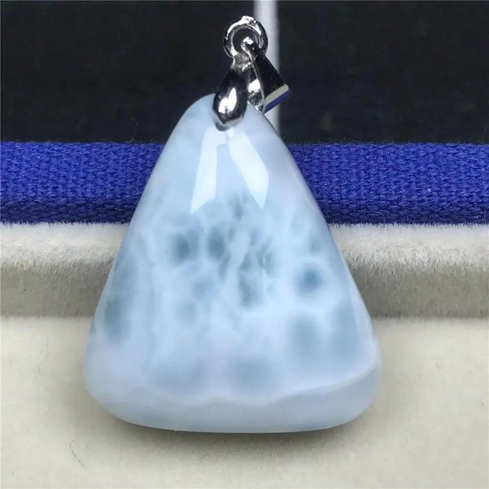 Natural Blue Larimar Pendant For Women 24x21x9mm Triangle Beads Dominica Crystal Clear Gemstone Fashion Jewelry AAAAA | Украшения и