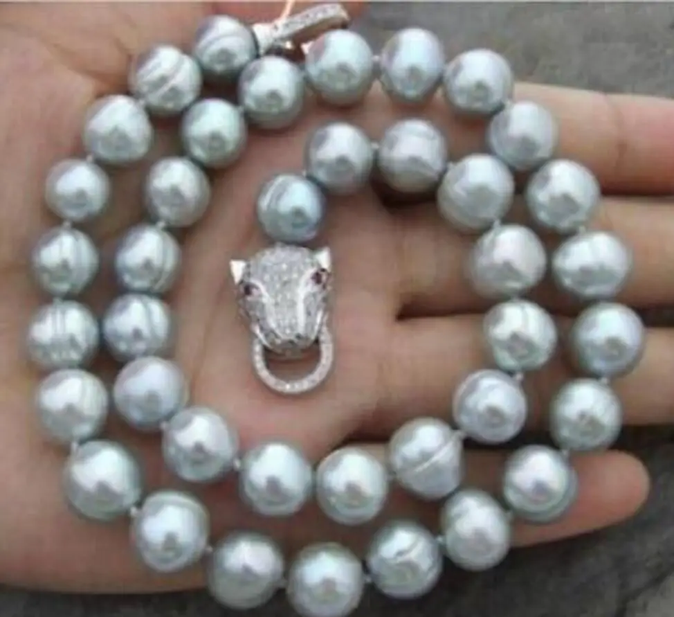 

Free Shipping Leopard Clasp AA 10-12MM NATURAL SOUTH SEA BAROQUE GRAY PEARL NECKLACE 18"