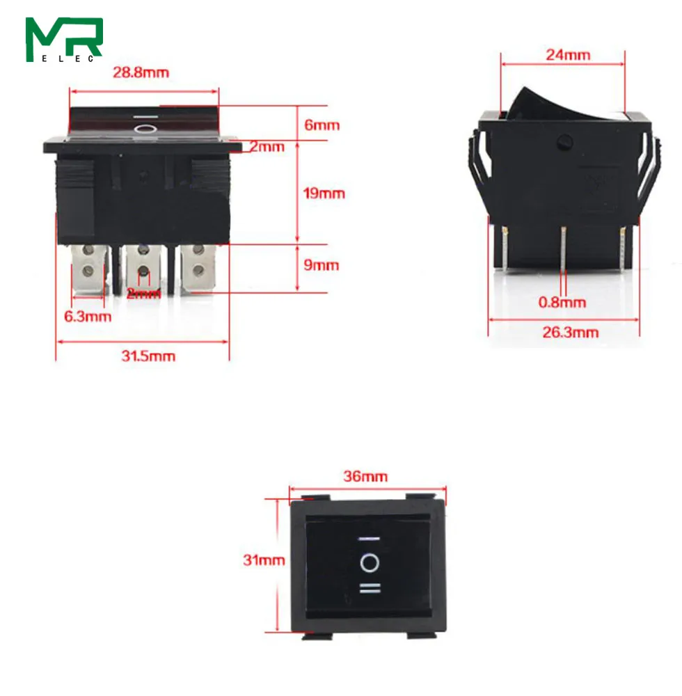 Фото KCD7-303 выключатель питания 9 pin 36*31 мм 16A250V/20A125V №4