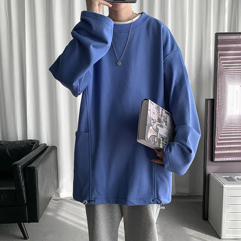 

Korean Style Long-sleeved T-shirt Men's Fashion Solid Color Casual Cotton Tshirt Men Streetwear Loose Autumn O-neck Tshirt Mens