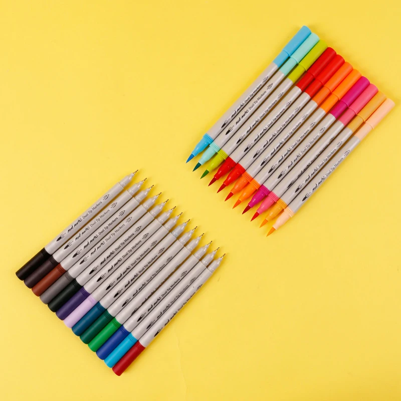 

High Quality 24Color Dual Brush Fine Soft Art Markers Pen Brush Tip Water Based Sketch Markers For Student Art Supplies
