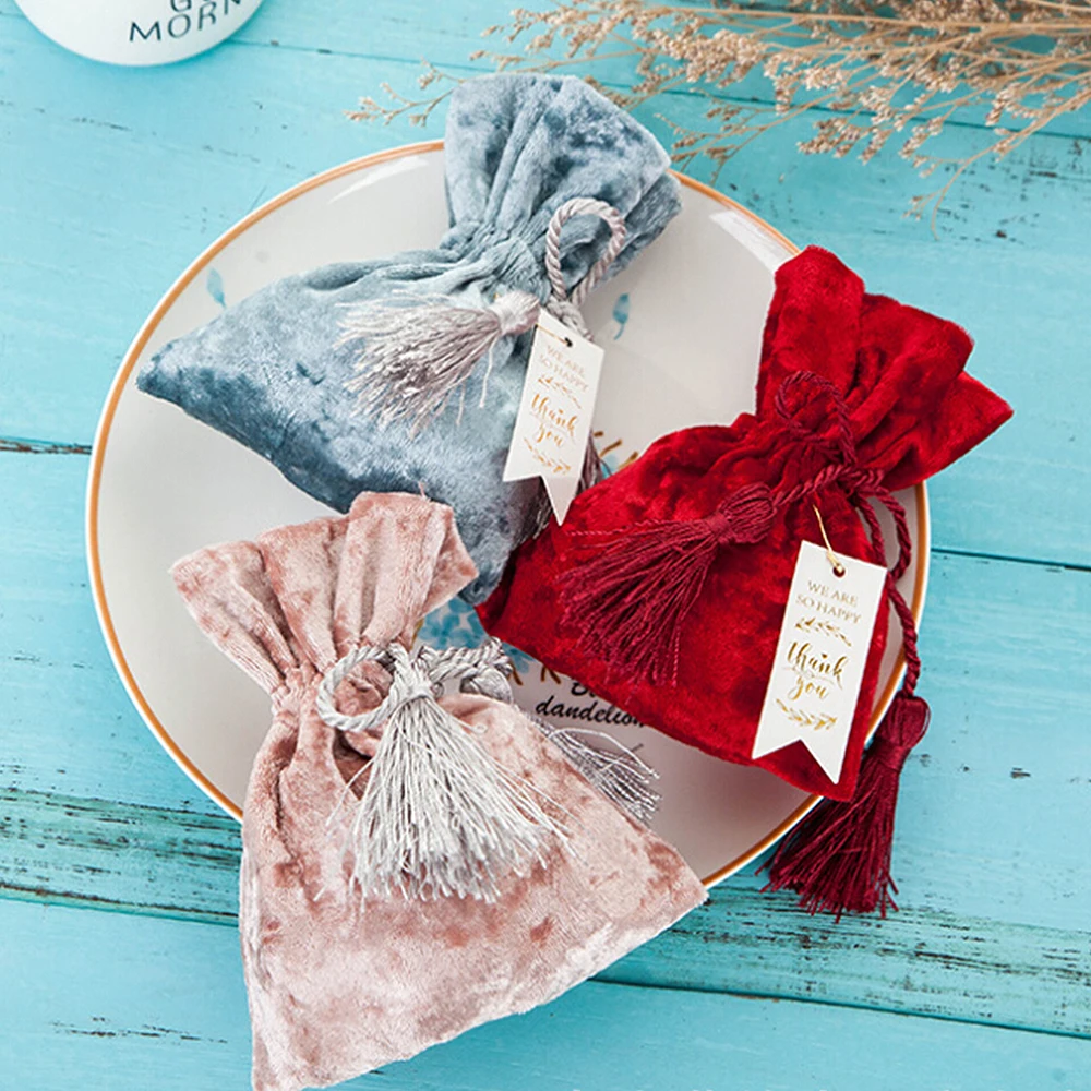 

10pcs Creative Red Velvet Bags Drawstring Gift Bags For Wedding Gift Small Gold Drawstring Gift Velvet Bag Candy Pouches