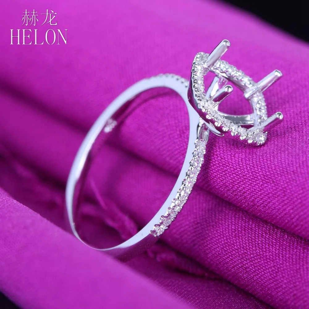 

HELON 7x6mm Cushion Solid 14K Rose Gold Natural Diamonds Semi Mount Wedding Engagement Diamond Ring Lady Trendy Fine Jewelry