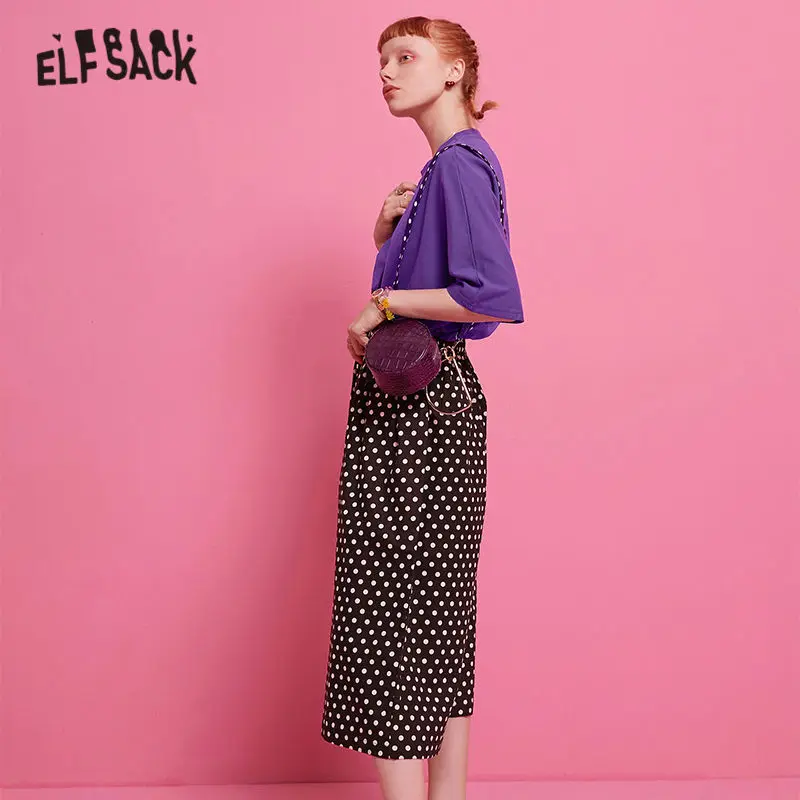 ELFSACK одноцветная футболка и широкие штаны в горошек Женский повседневный