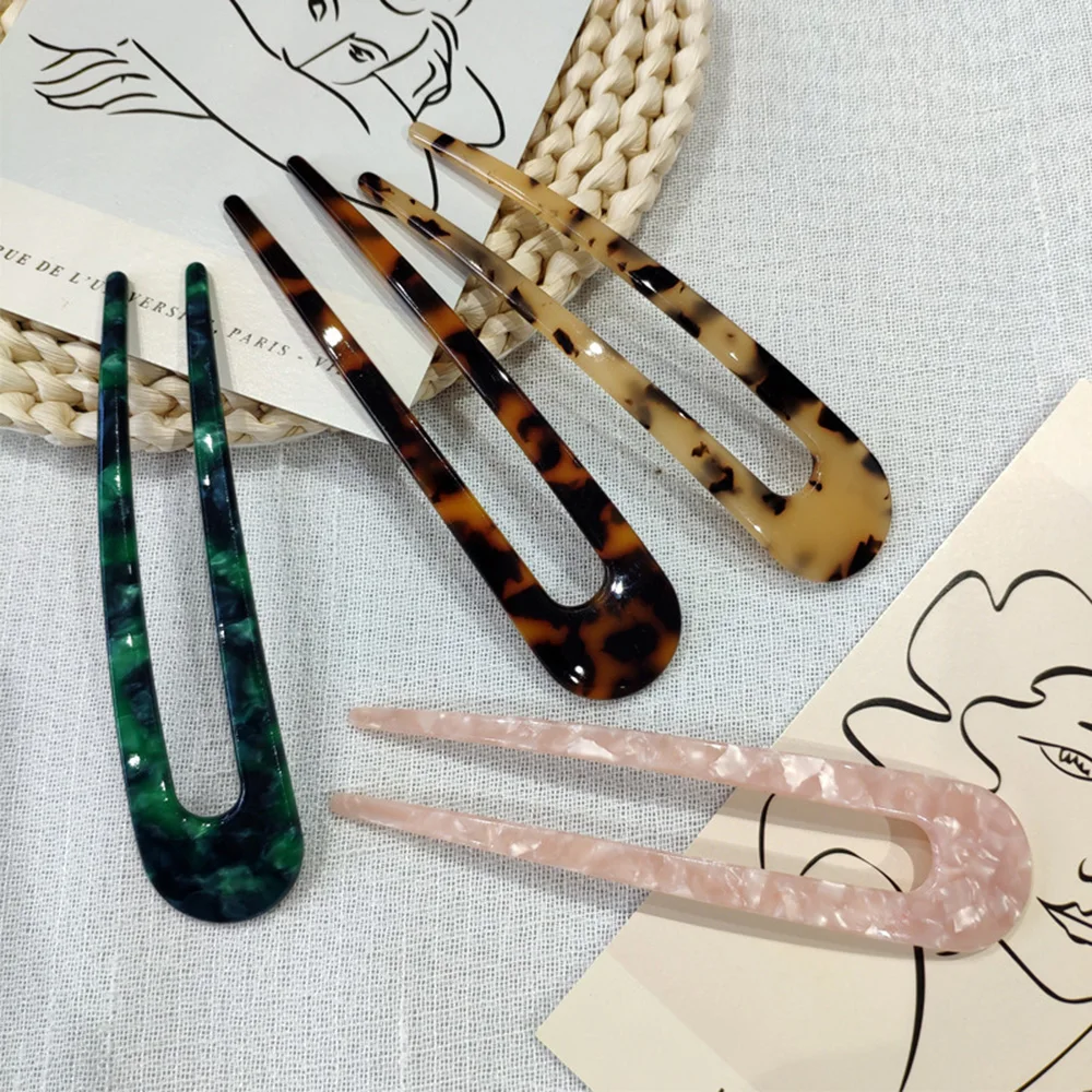Ацетатная шпилька для волос U образная Женская шариковая головка с мраморным