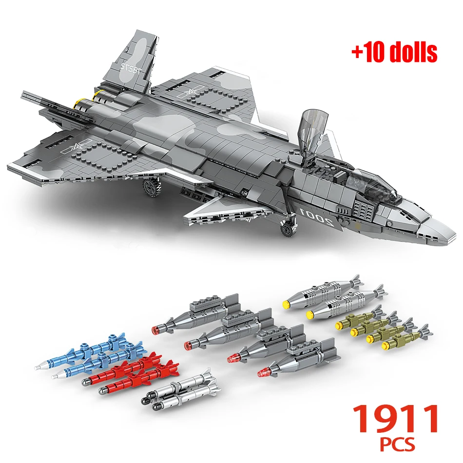 

City Military War Series Fighter J-20 Model Building Blocks WW2 Weapon Technical airplane Bricks Toys for Children boys