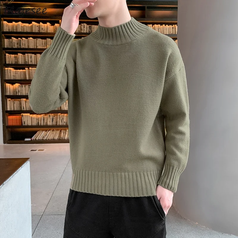 

Sweaters Men Solid Half-turtleneck Plus Velvet Large Size 3XL Autumn-winter Warm Mens Leisure Pullovers Simple All-match Ulzzang