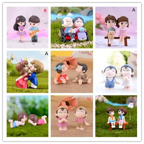 

1/2Pcs Sweety Lovers Couple Chair Figurines Miniatures Fairy Garden Gnome Moss Terrariums Resin Crafts Home Decoration