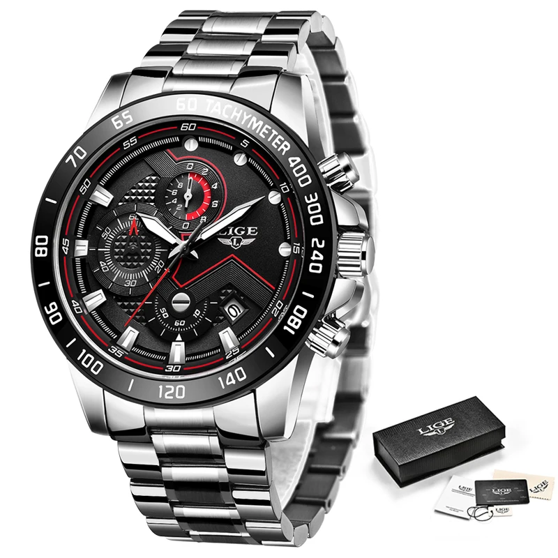 

Mens Watches LIGE Top Luxury Brand Analog Watch Men Stainless Steel Waterproof Quartz Wristwatch Date Clock Relogio Masculino