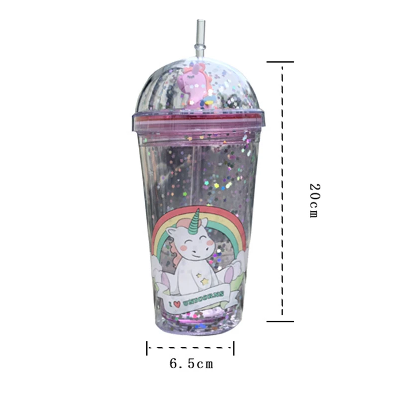 

Dream Unicorn Water Bottle Straw Type With Lid 350ml Drinking Bottle Student Water Cup Cute Plastic Female Cartoon Kettle Mug