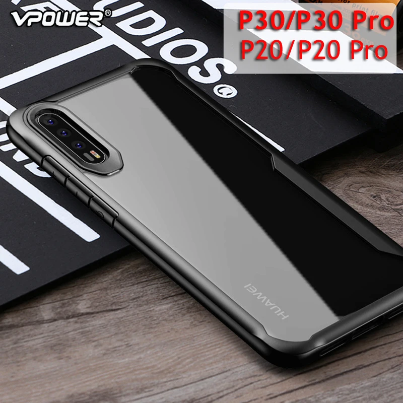 Для huawei p 20 Lite P20 Pro Чехол Vpower с кристаллами, прозрачная, для телефона защита soфт+ Твердый Чехол-Гибрид Для huawei p 20 p20 lite чехол - Цвет: Black
