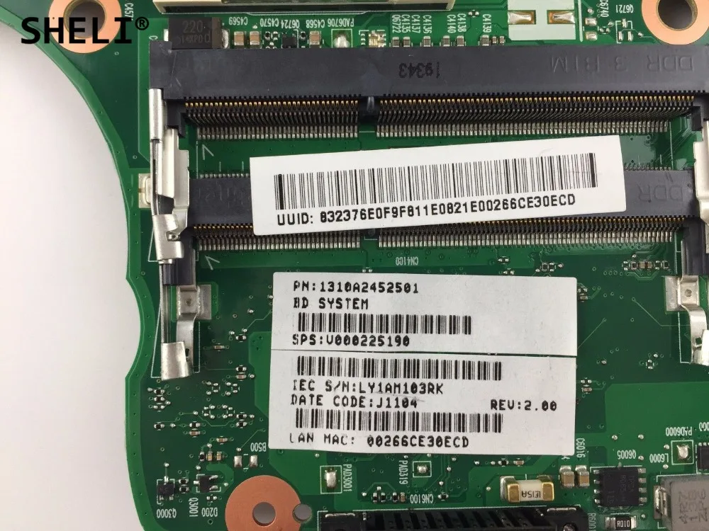 SHELI  TOSHIBA C650 C655   V000225190 6050A2452501-MB-A01 DDR3 PAVILION Intel Integrated