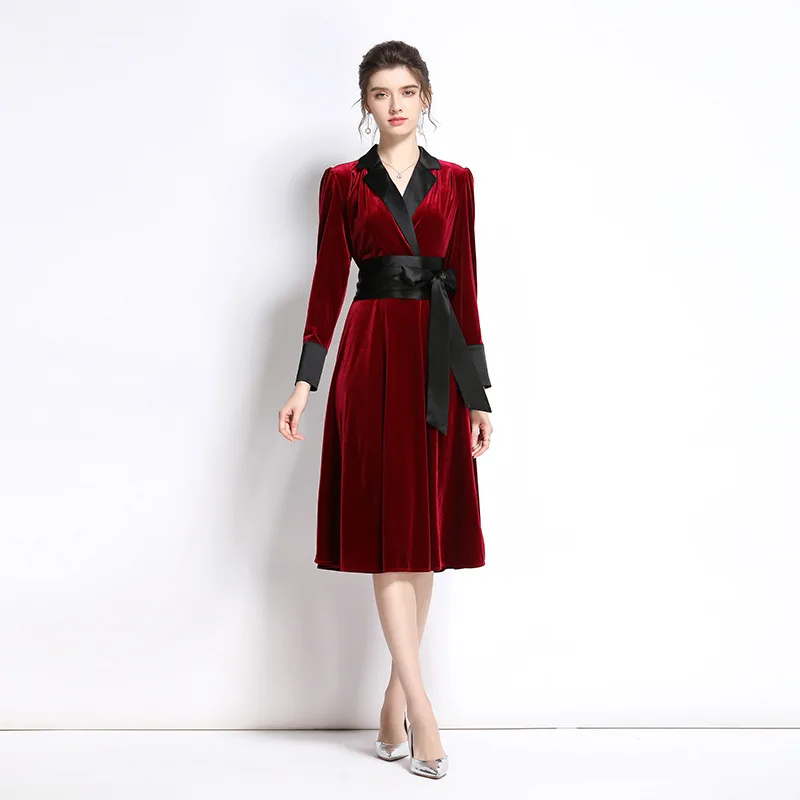 

Осенне-зимняя женская сексуальная юбка средней длины SRD с V-образным вырезом и бархатной подкладкой, 2021 простая облегающая Повседневная зол...