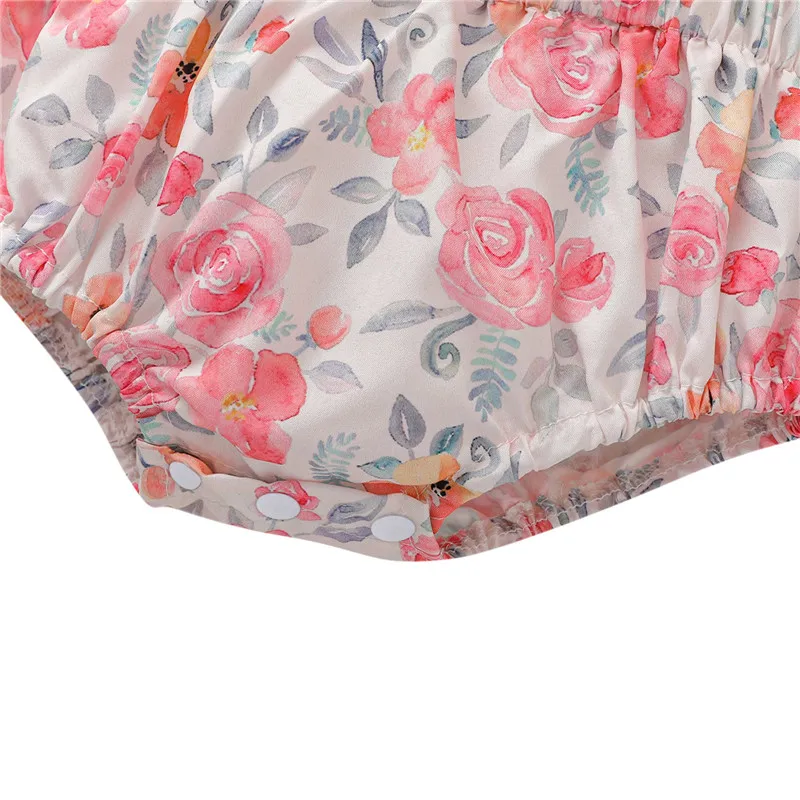

Toddlers Flower Printing Romper Infant Girls' Flying Sleeve High Waist Bodysuit Babies Square Collar Clothing