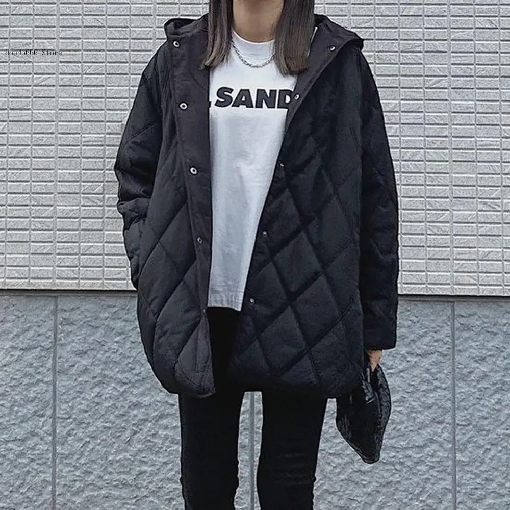 Свободная теплая хлопковая куртка средней длины для женщин на осень и зиму |