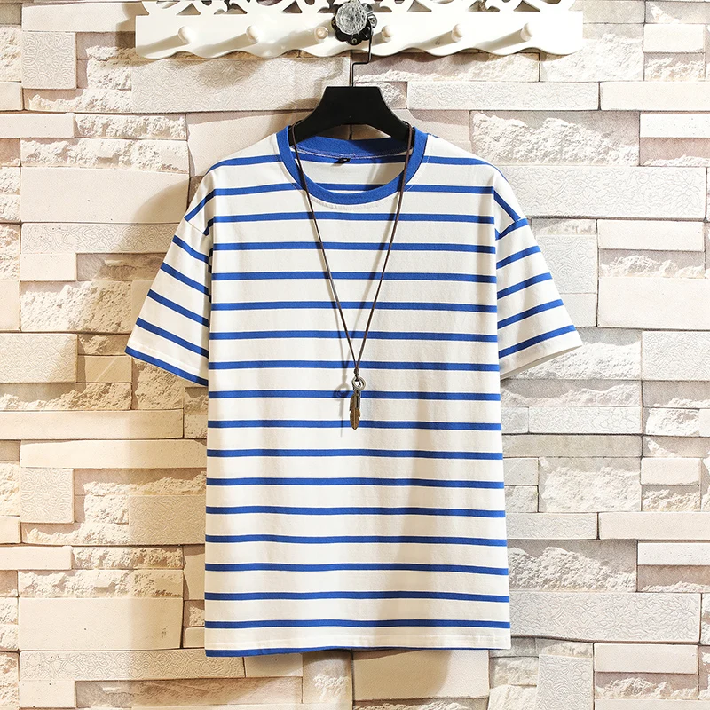 Летние полосатые футболки женские с круглым вырезом Футболки коротким рукавом