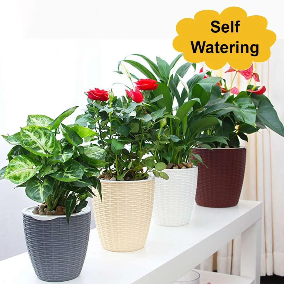 

PP Flower Pot Imitation rattan Plant Pot Three Size Environmentally friendly