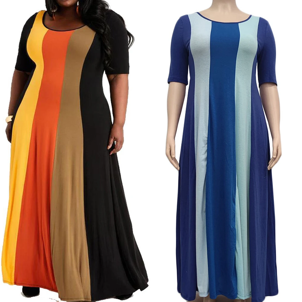 

Debracat High Quality Fashion Plus Size Large Size Striped Dress for Women Summer Bohemia Women Half-sleeved Casual Commute
