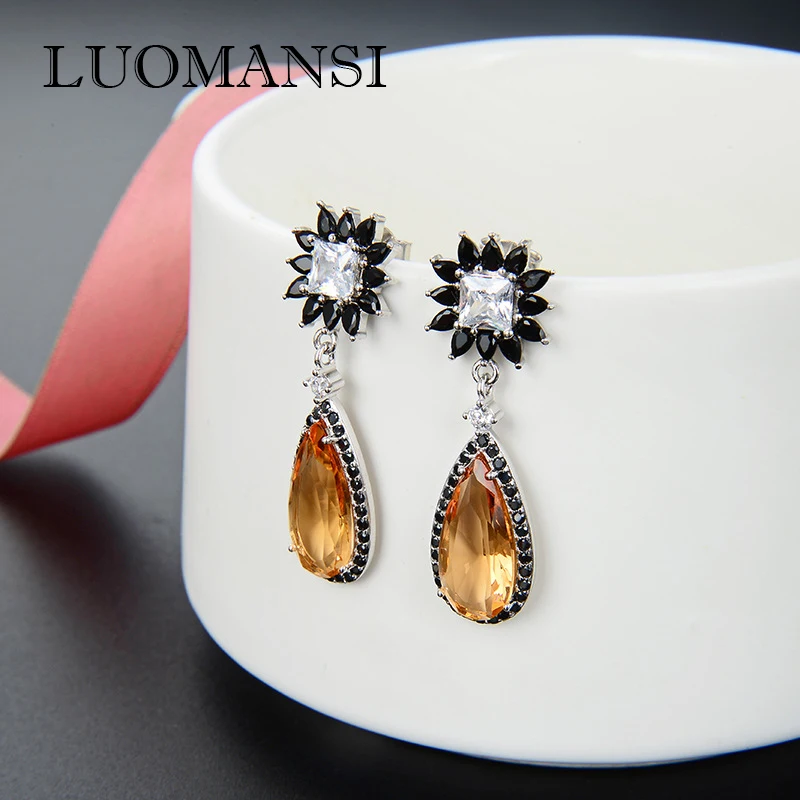 

Luomansi Drop Shaped Crystal Earrings Jewelry 100%-S925 Sterling Silver Women's Party Anniversary Gift