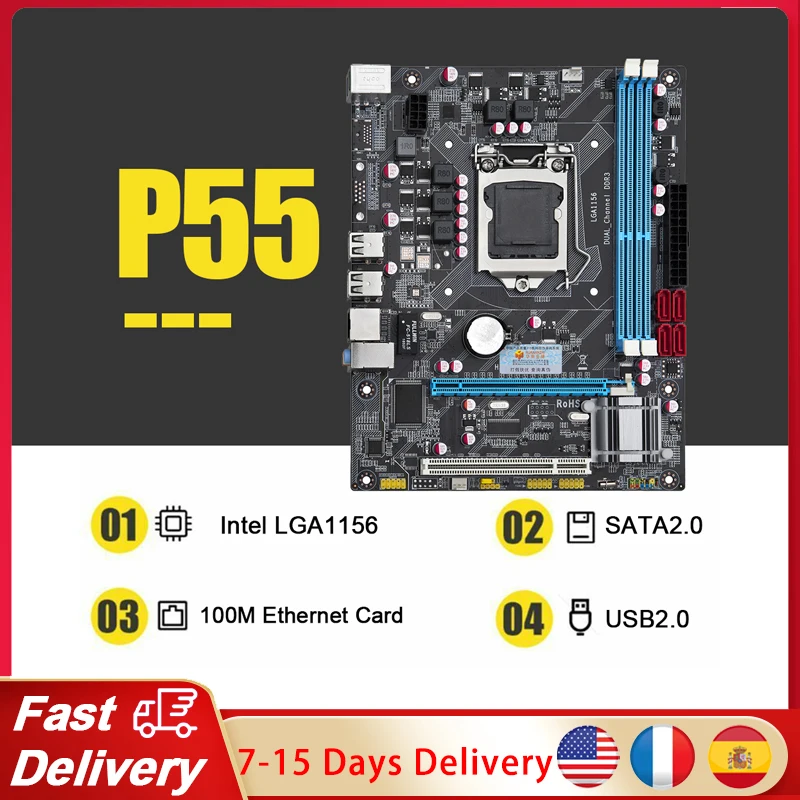 

Материнская плата HUANANZHI P55, двухканальная DDR3 ПАМЯТЬ 1600 МГц, USB2.0, PCI-E, десктопная материнская плата для Intel LGA1156