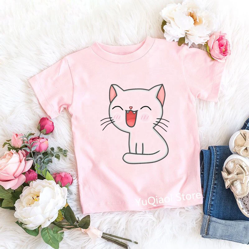 Camiseta rosa de alta calidad para ni&ntilde;as, ropa para ni&ntilde;os y beb&eacute;s, camisetas divertidas con estampado de gato, camisetas para ni&ntilde;os de 3 a 13 a&ntilde;os 2021-0