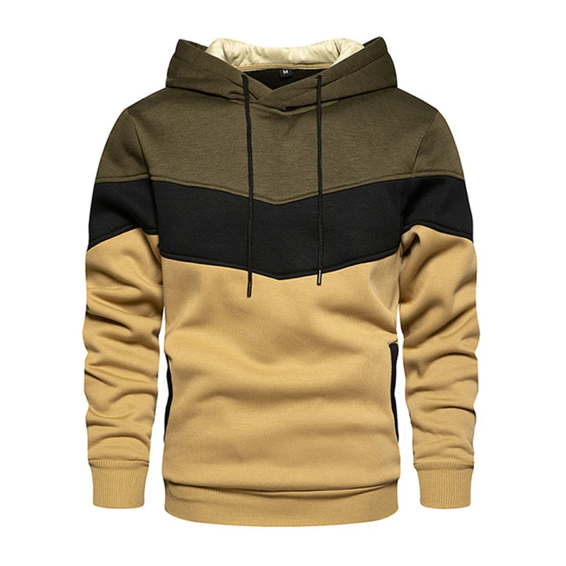 

2021 Fall/Winter Fashion Quality New Jacket Patchwork Solid Color Hoodie Men's Loose Fleece Streetwear Warm Streetwear
