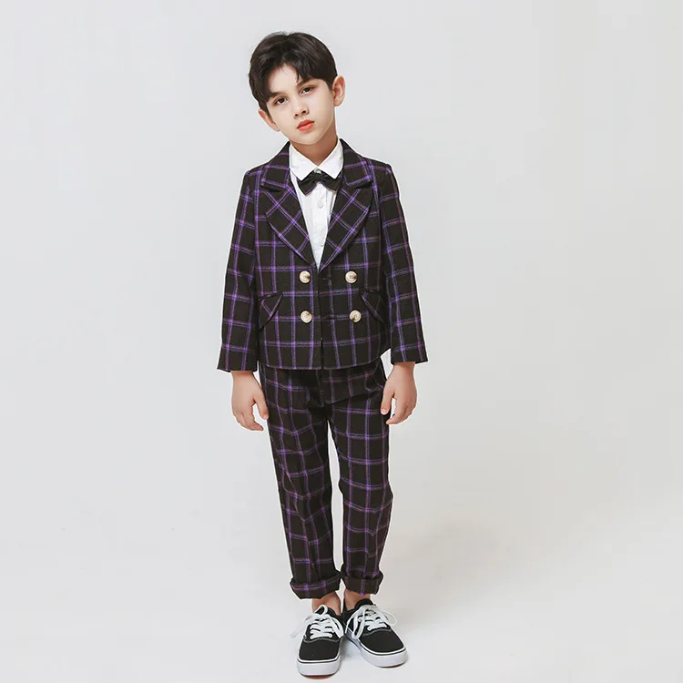 

Formal Boys Plaid Jacket +Pants 2PCS Suit for Weddings Children Party Clothes Kids School Costume Gentlemen Teenager Tuxedos Set