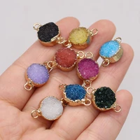 2pcs charms natural gem stone agat connector round druzy crystal pendant for diy necklace earring making jewelry findings gift