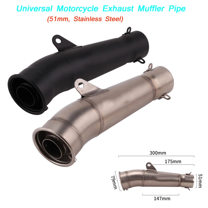 

Motorcycle Exhaust Muffler Pipe 300mm Length Stainless Steel Pipe Silp on Modified For 51mm Enter Silencer Tubes System