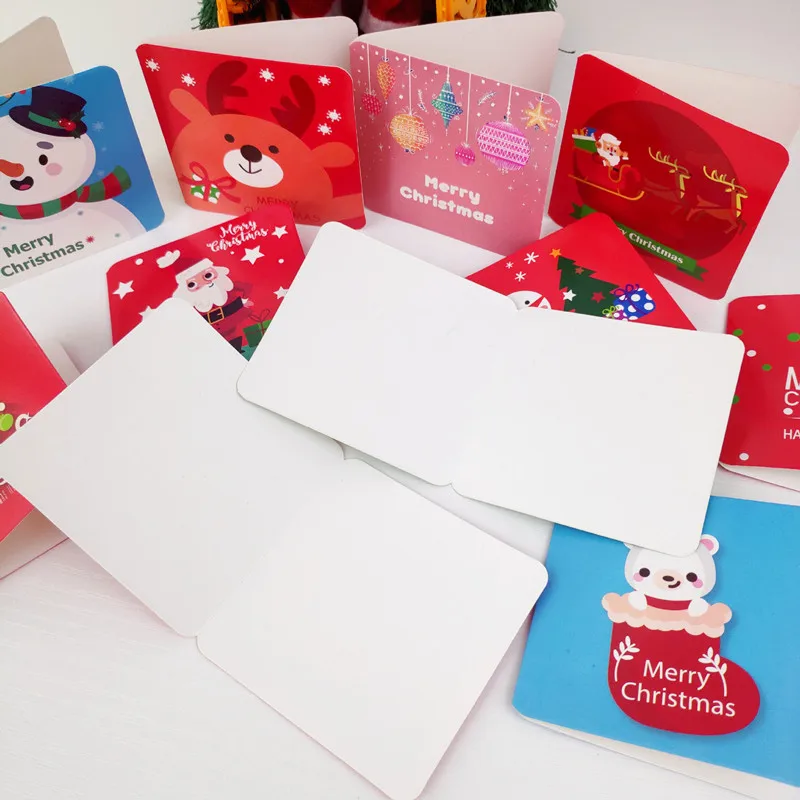 

100pcs 7x7cm Greeting Card Mini Merry Christmas Tree Candle Party Gift Children Letter Blessing Decoration Half Fold Wholesale