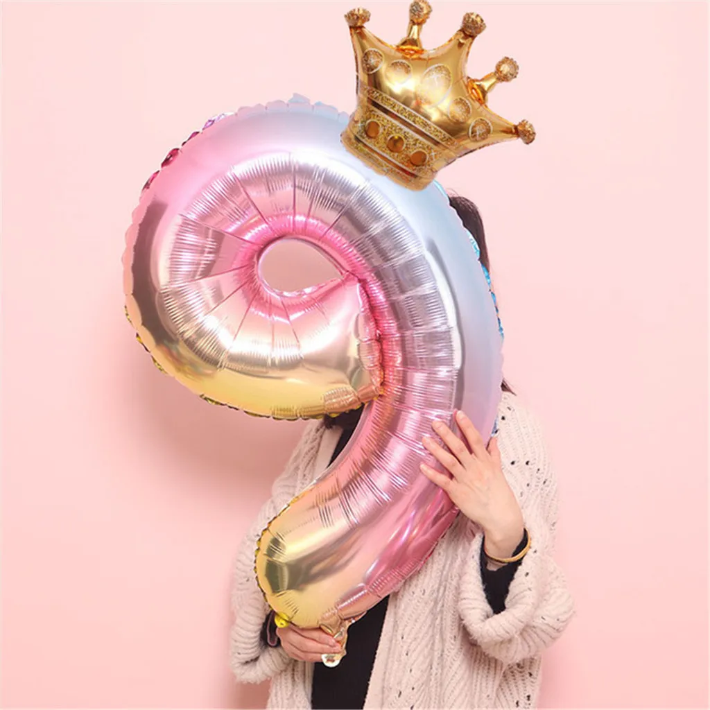 Crown Number Foil Balloons Ballon Happy Birthday Decoration 32 Inch Party Decorations Kids Wedding Decor C301016 | Дом и сад