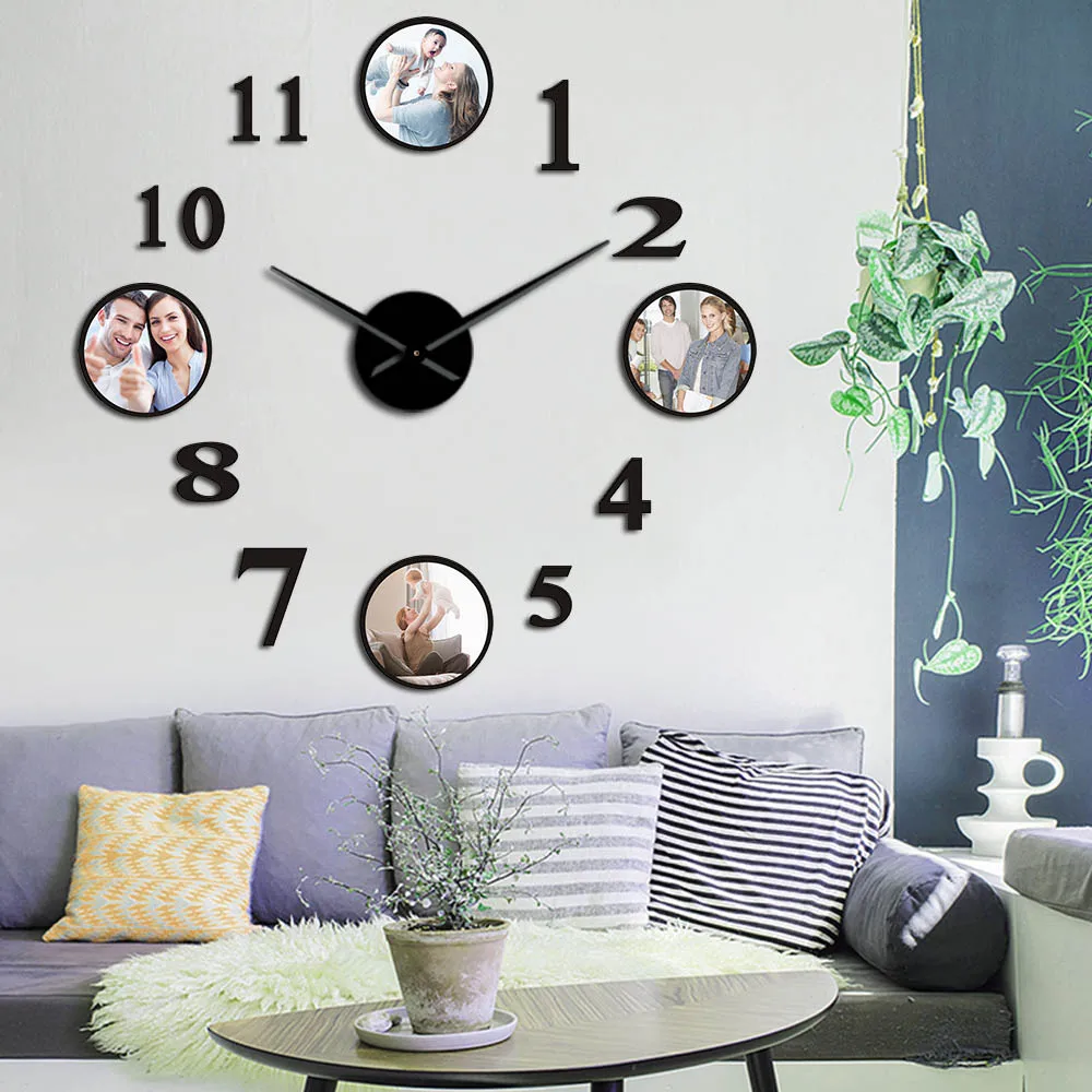 

Photo Picture Frame DIY Large Wall Clock Custom Photo Decorative Living Room Family Clock Personalized Images Frame Big Clock
