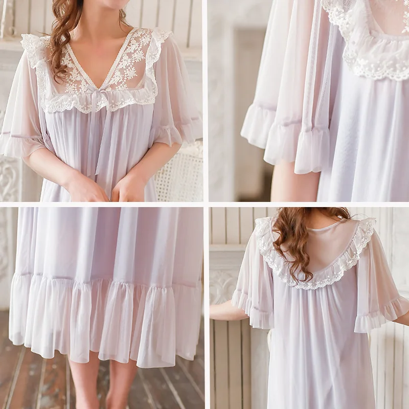 

Sleepwear Sweet Pajamas Set Women Spring Autumn Woman Princess Long Sleeved Lace Sleep Onesies for Women Princess Dress Women