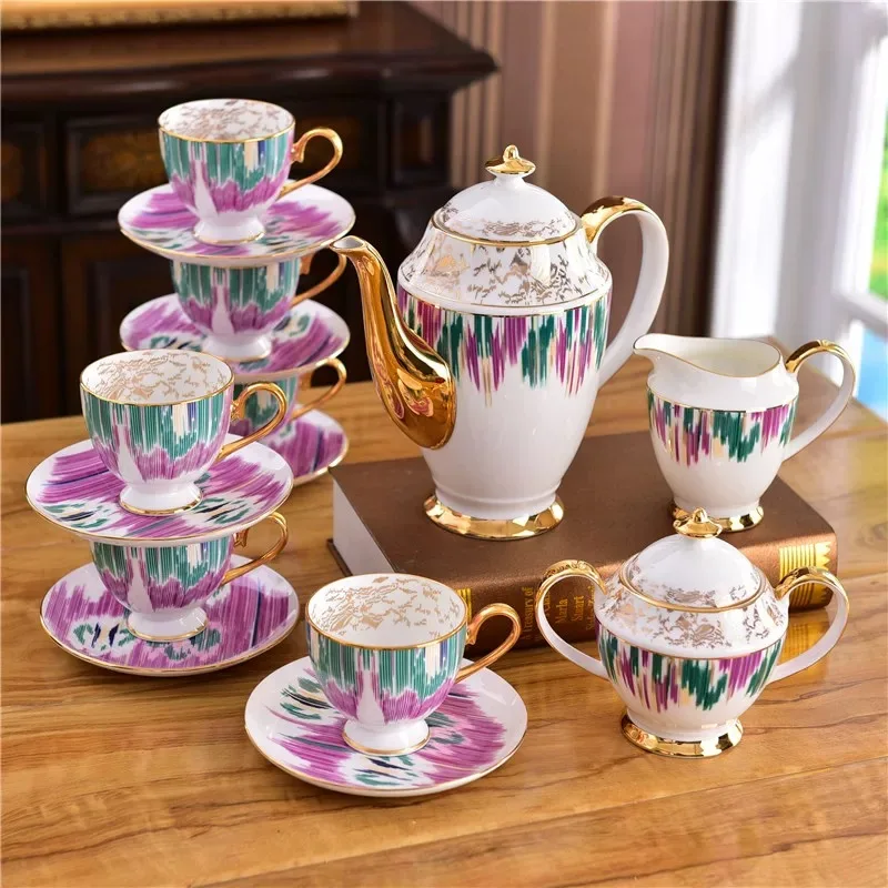 Juego de porcelana de caf&eacute; de lujo de 15 piezas, juego de taza de t&eacute; con cabezal de az&uacute;car de porcelana de hueso, regalo &uacute;nico de boda, utensilios de cocina, vajilla-2