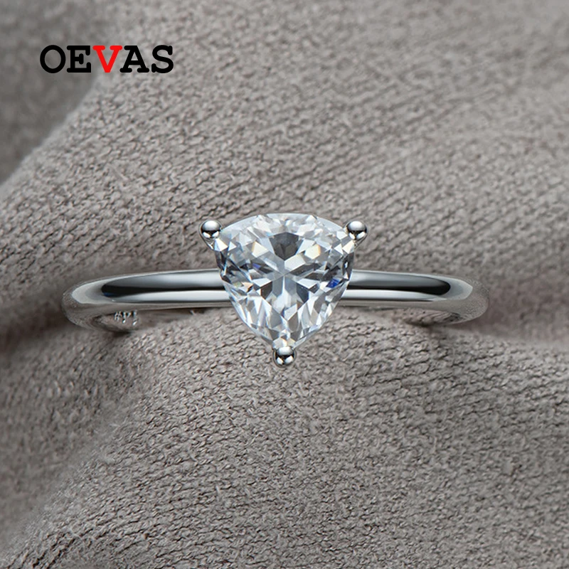 

OEVAS 100% 925 Sterling Silver Real 1 Carat Triangle Mossanite Rings For Women Sparkling Wedding Party Fine Jewelry Wholesale