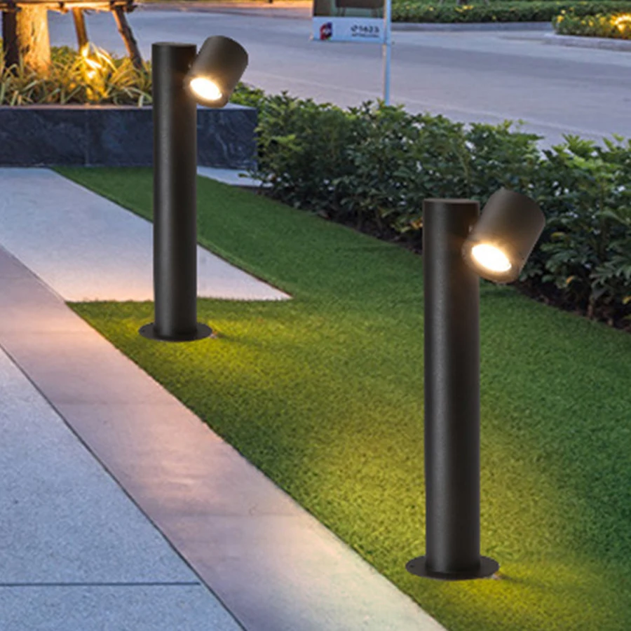 1/2Heads LED Modern Waterproof Aluminum Post Lamp Black Rotatable Pillar Light Outdoor Garden Landscape Lawn Street Column Lamp