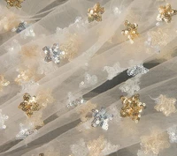 stars tulle lace fabric sequined embroidered metallic prom dress lace fabric by yard in champagne