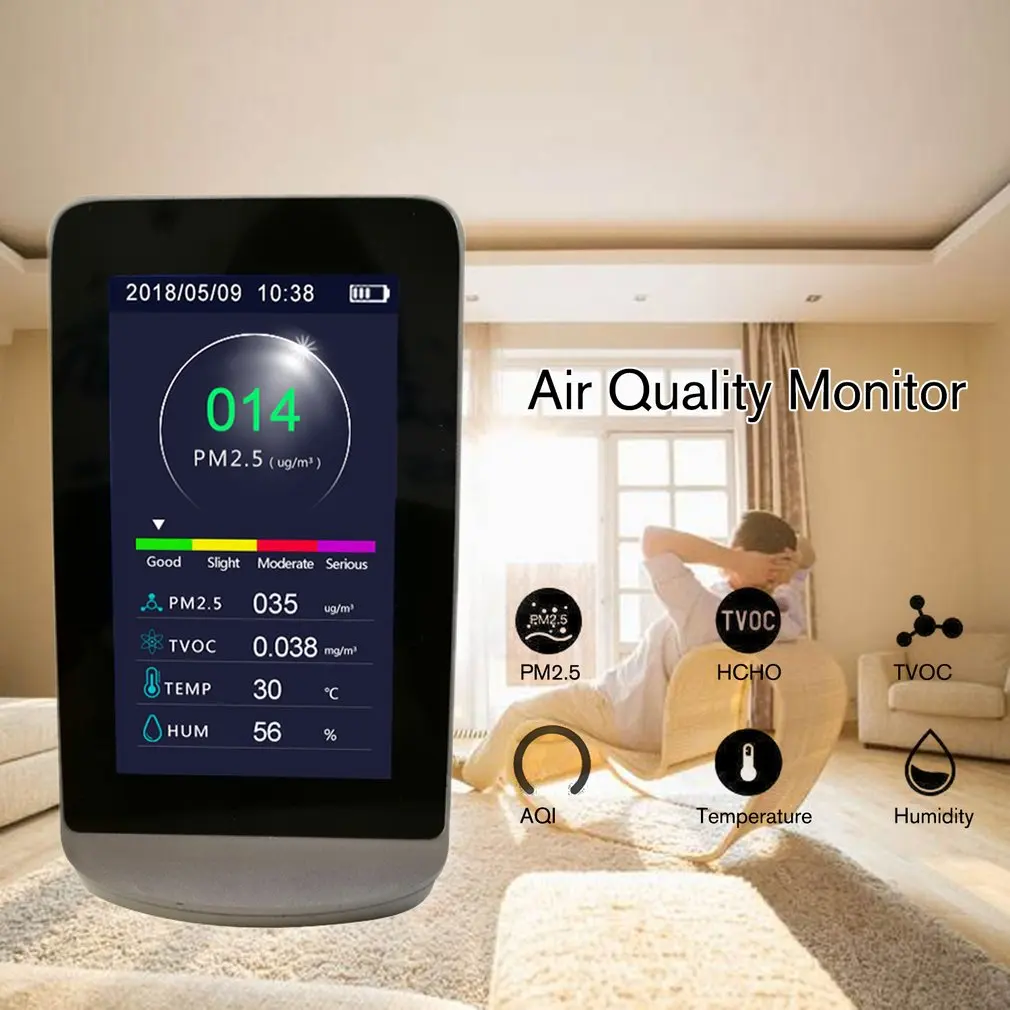 Цифровой детектор фольмадегита детектор HCHO/TVOC/PM2.5/PM10/Temp/Humi тестер AQI анализатор качества воздуха