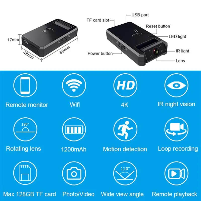 

Mini camera App Full HD 720 /4K camera 150 wide angle wireless WiFi IP network monitoring security night version camera