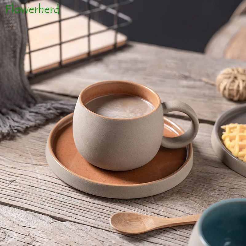

Ceramic Mug Coffee Mug with Saucer Latte Coffee Cup Coffeeware Creative Porcelain Mug Coarse Pottery Office Tea Mugs Coffee Cup