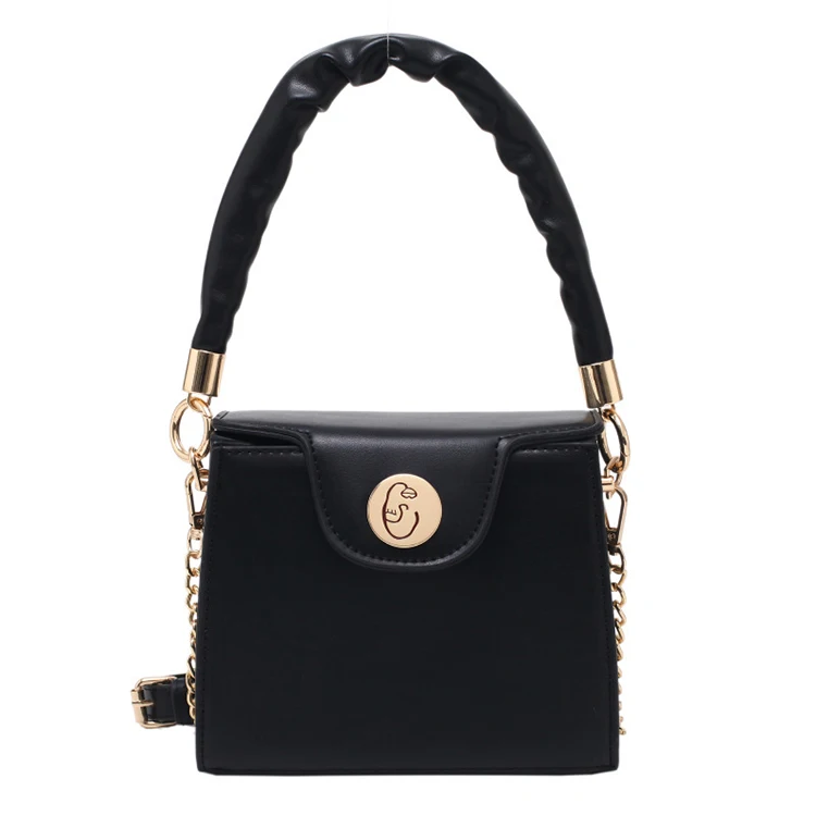 Designer Ruched Handle Box Shoulder Purses 2021 Summer Solid Bucket Flap Hand Bags Luxury Chains Purses And Handbags For Women
