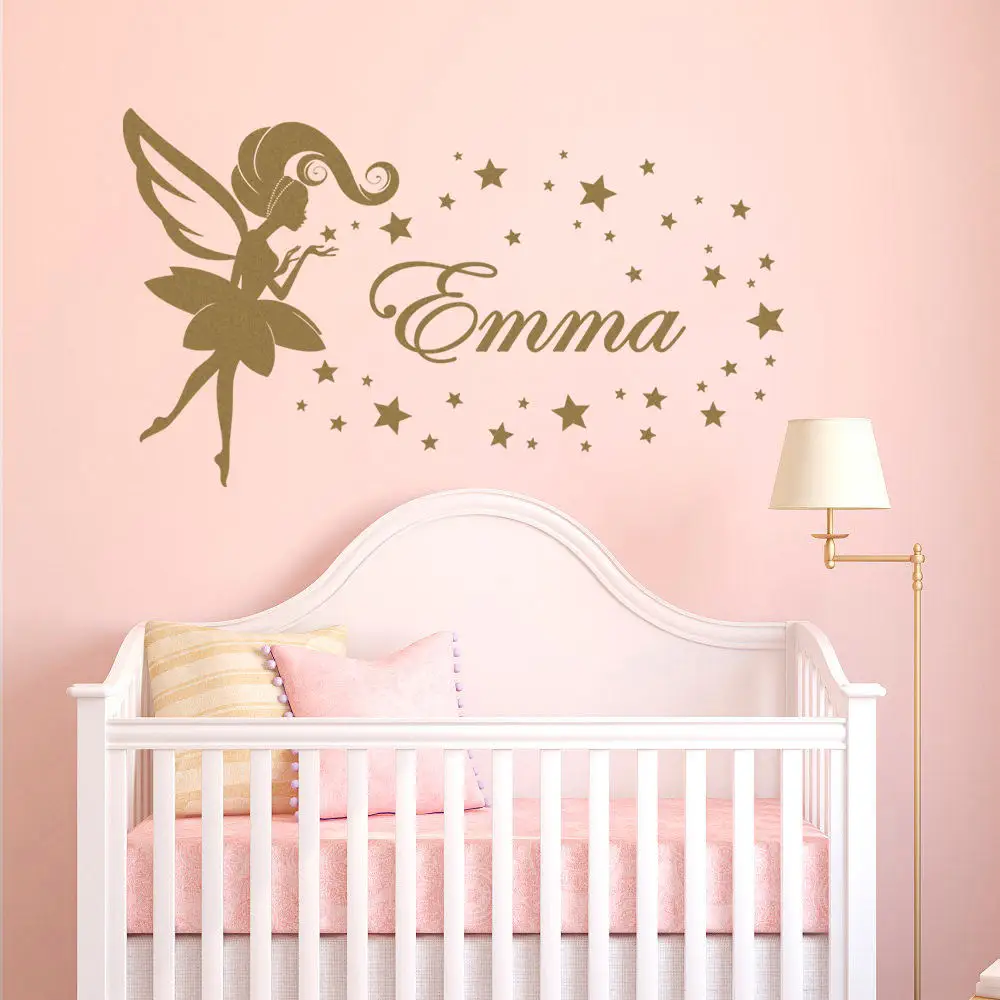 

Nursery Personalized Girl Name Custom Wall Decal Fairy Star Wall Sticker Removable Vinyl Kids Stickers DIY Wall Art Mural Y2