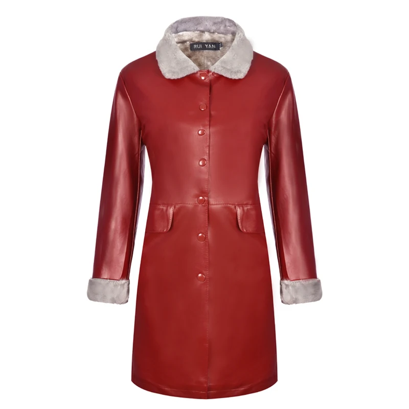 Женская зимняя куртка из искусственной кожи свободная средней длины плотной