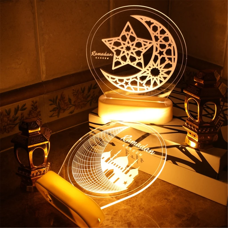 

EID Mubarak Moon Star 3D Illution LED Sleeping Lamp Holiday Wedding Light Ramadan Decoration Islamic Muslim Party Decor