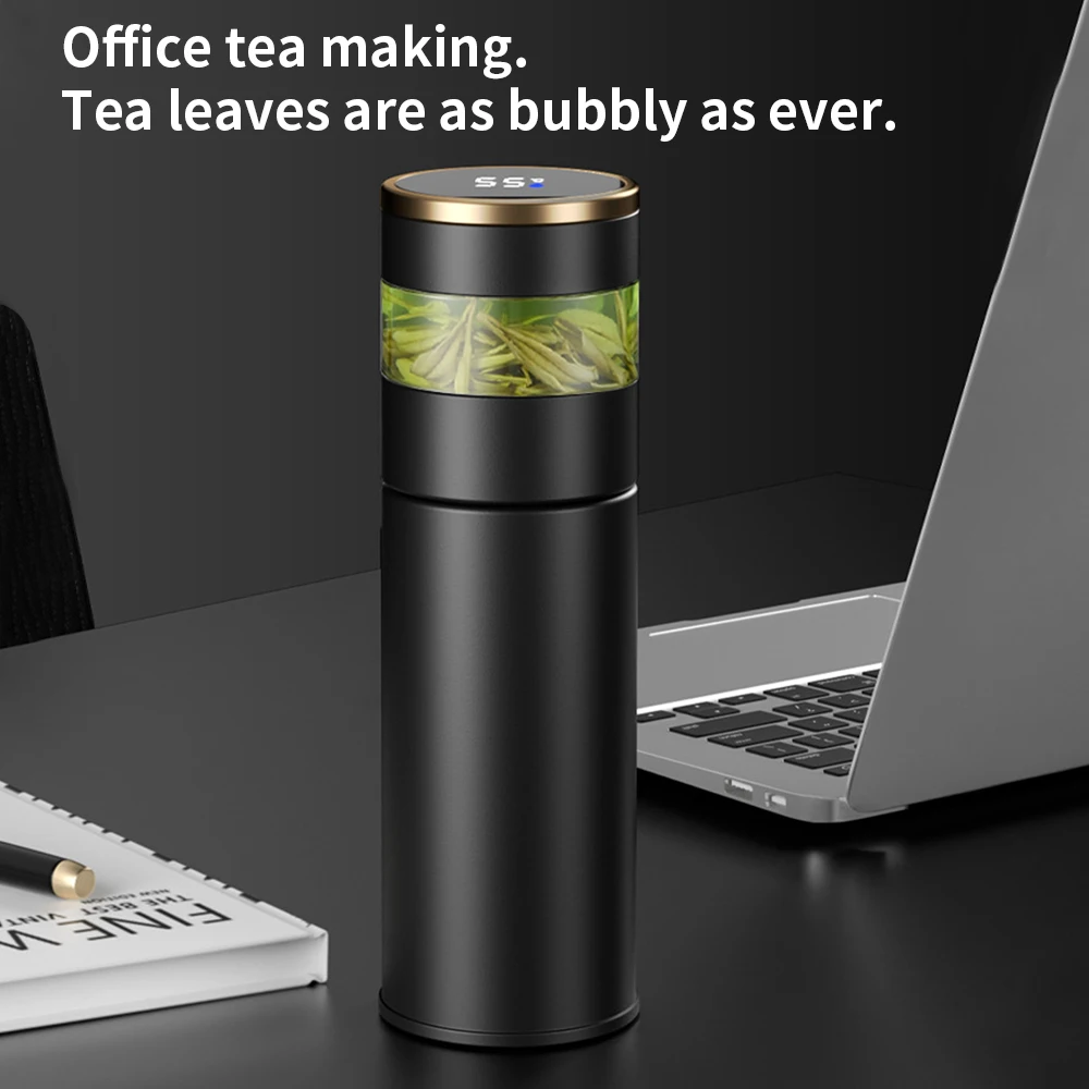 

450ml High-end Business Intelligence Thermos Cup Tea Water Separation Cup Stainless Steel Smart Bottle Vacuum Cup For Gifts